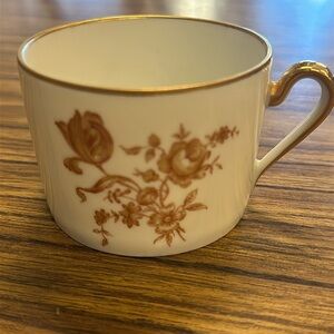 Limoges France Fontanille & Marraud (F.M) Floral Gold Red Porcelain Tea Cup